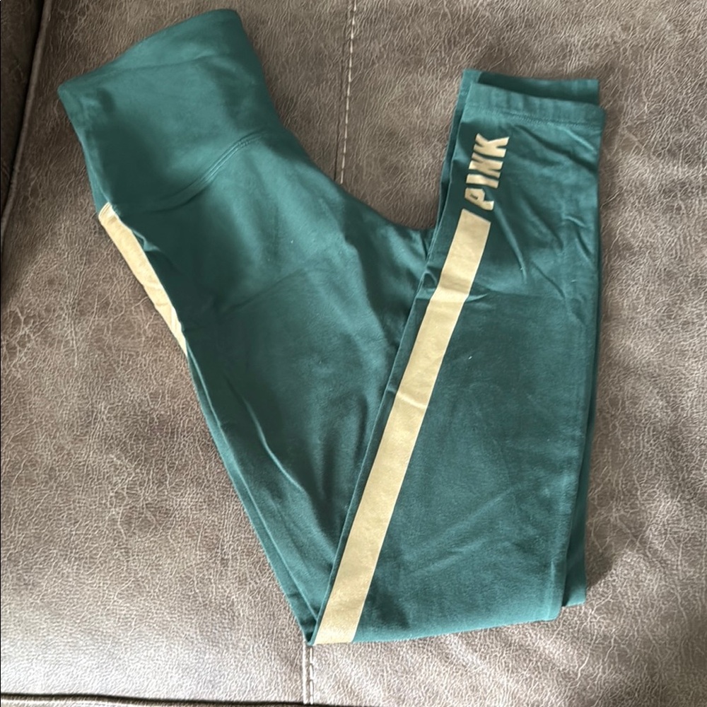 PINK Victoria's Secret Green and Gold Performance Leggings